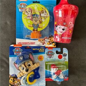 Lot of 4 Paw Patrol Kids Toy. Rattle, sippy cups, night light & figure